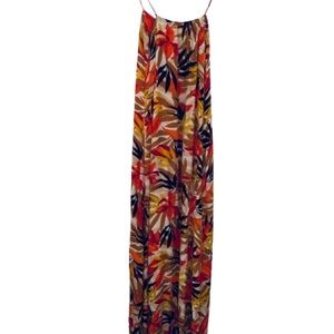 Billabong Tropical Leaf Print Maxi Dress - Orange & Navy - Size M
